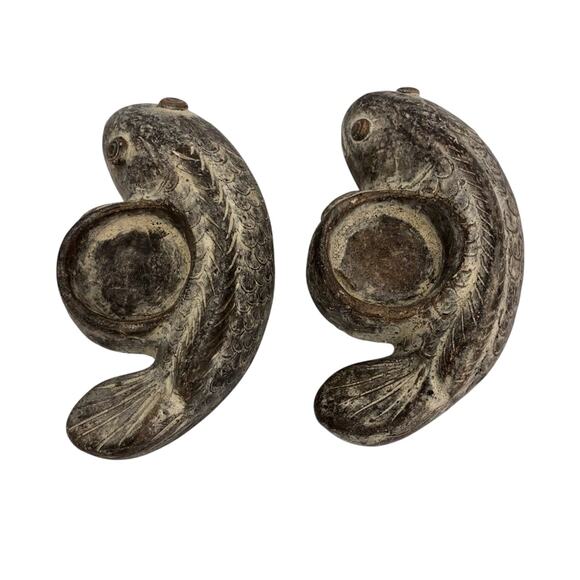 Ying and Yang Koi Votive Candle Holders Approximately 6.5 inch Clay Tan Brown - Picture 13 of 16
